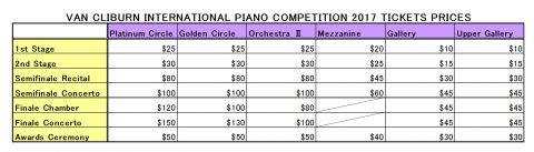 VAN CLIBURN INTERNATIONAL PIANO COMPETITION 2017 TICKETS PRICES