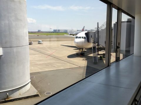 JAL459便のタラップ