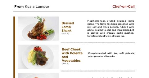 マレーシア航空機内食chef-on-callの選択メニュー