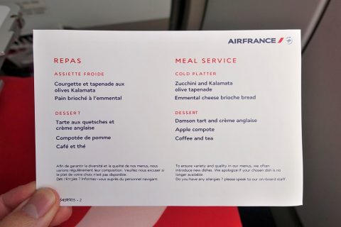 機内食メニュー／エールフランスビジネスクラス