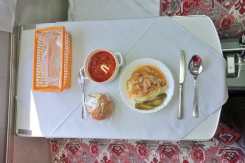 siberian-railway-007-meals／ボルシチ／ターキーストロガノフ